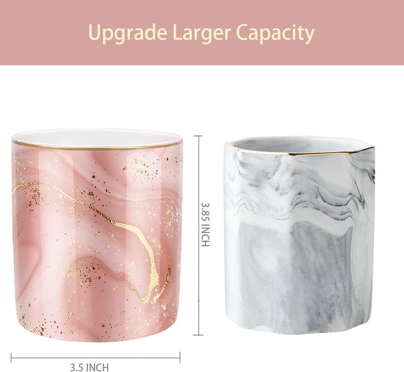 WAVEYU Large Capacity Colored Pen Holder for Desk, Ceramic Pencil Holder Pen Cup Marker Holder Makeup Brush Holders, Desk Accessories & Workspace Organizers for Home, Office, Red Marble - Image 2